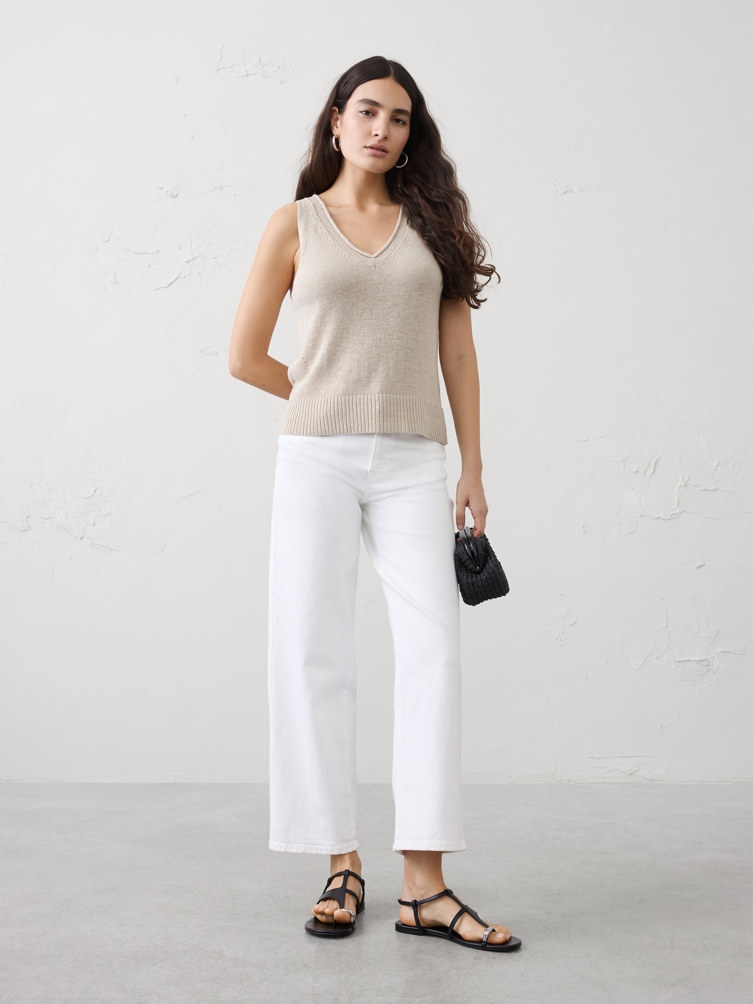 Image number 1 showing, Ramie-Cotton Pointelle Sweater Tank