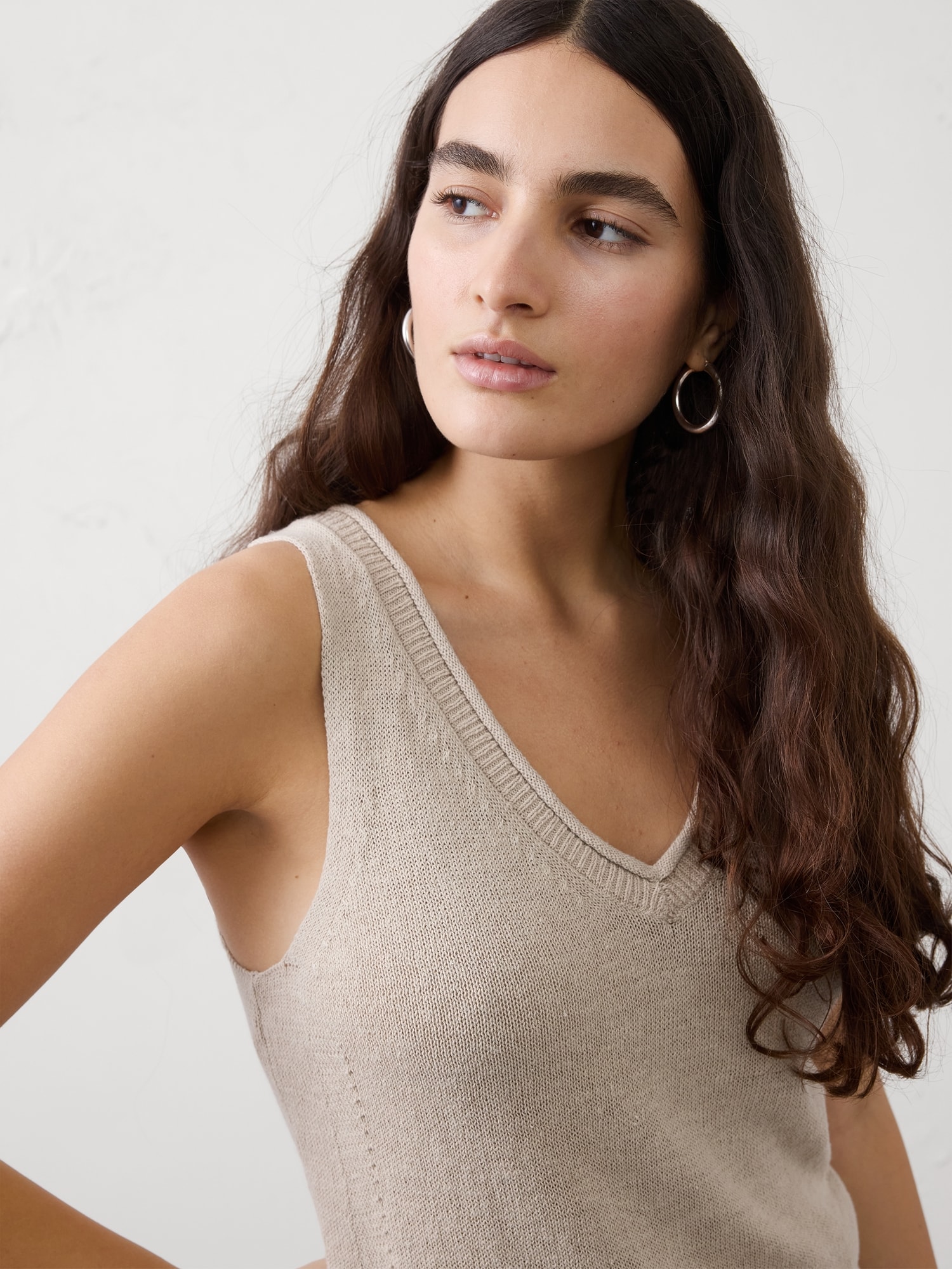 Image number 3 showing, Ramie-Cotton Pointelle Sweater Tank