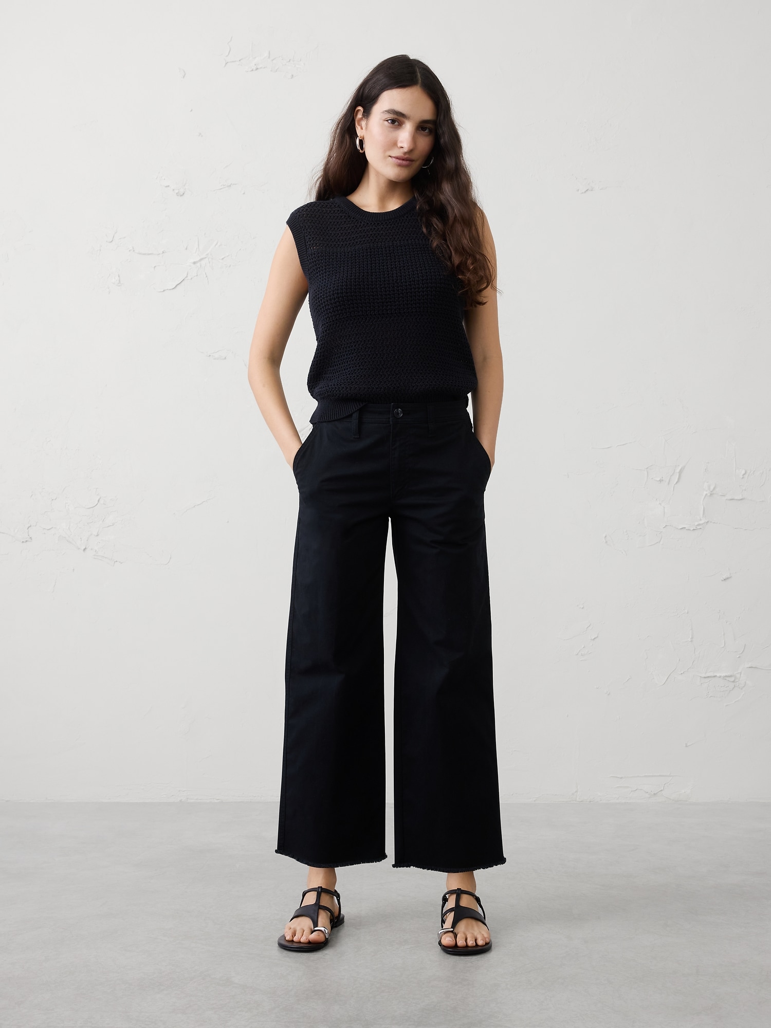Image number 1 showing, Wide-Leg High-Rise Authentic Cropped Chino