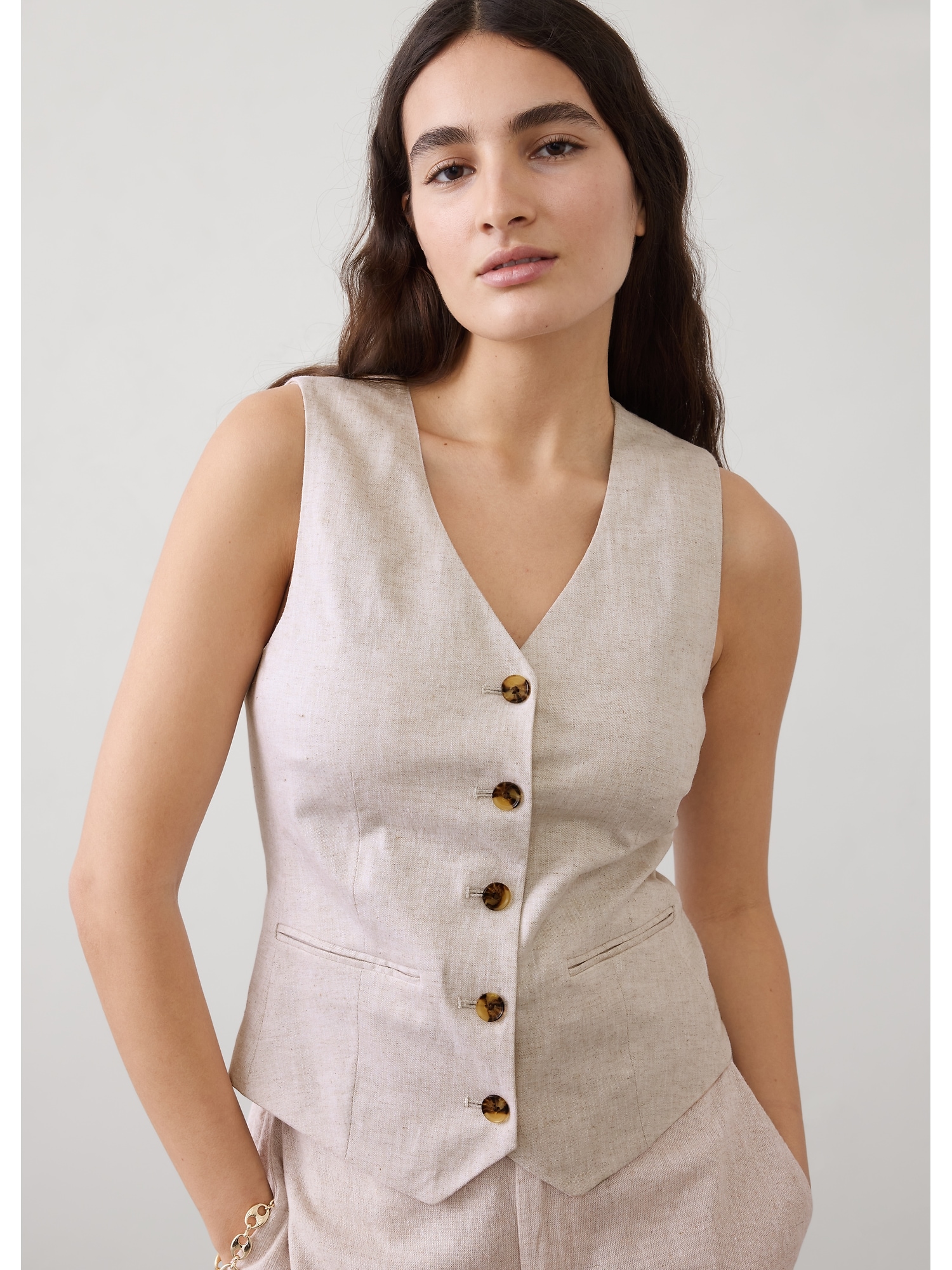 Image number 3 showing, Linen-Blend Classic Vest