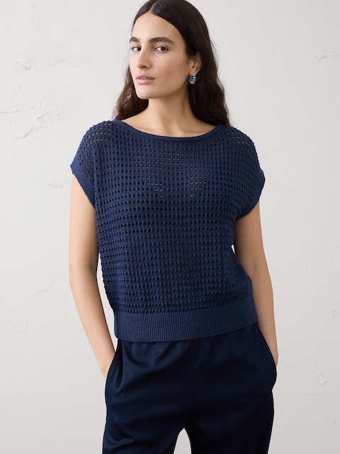 Open Stitch Dolman-Sleeve Sweater