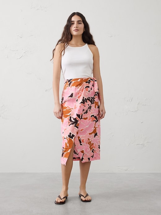 Linen-Blend Faux-Wrap Midi Skirt | Banana Republic Factory