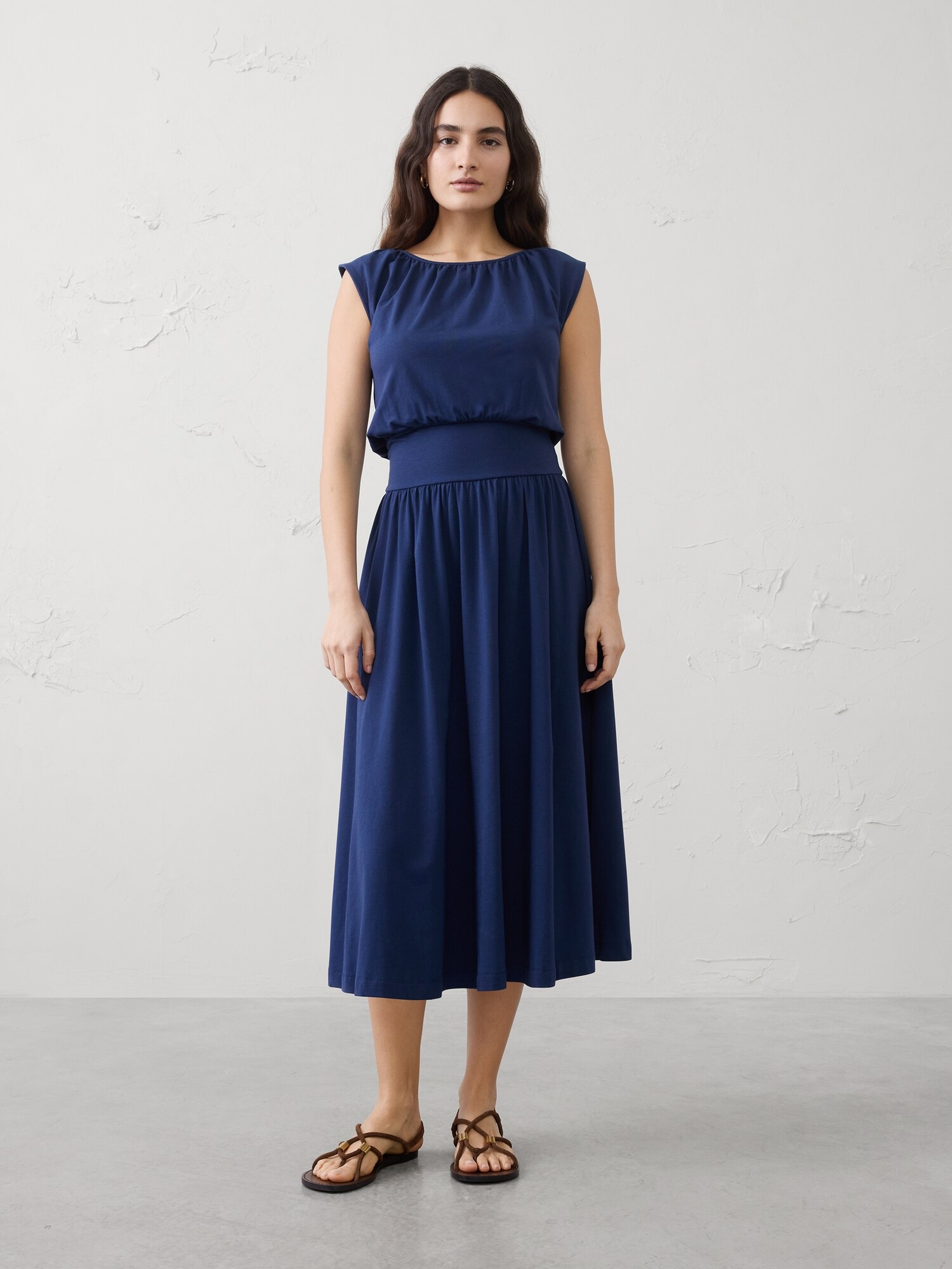 Image number 1 showing, Knit Blouson Midi Dress