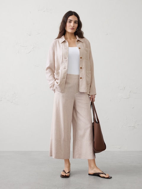 Linen-Blend Chore Overshirt