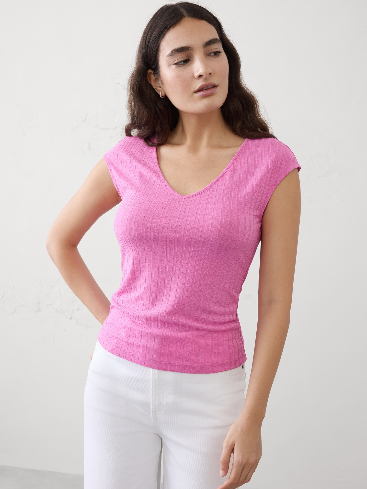 Image number 1 showing, Ribbed V-Neck Top