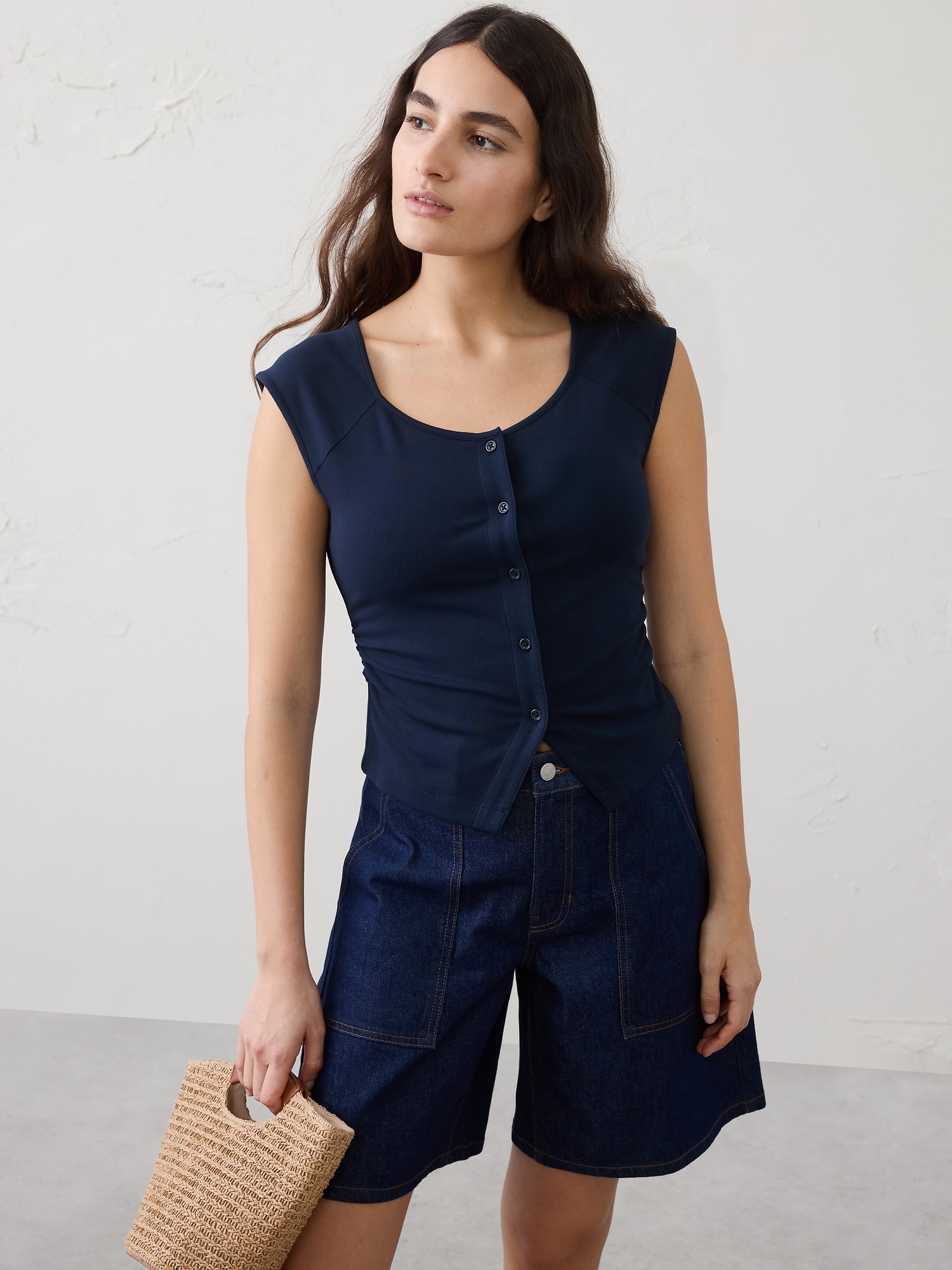 Image number 1 showing, Soft Interlock Buttoned Top