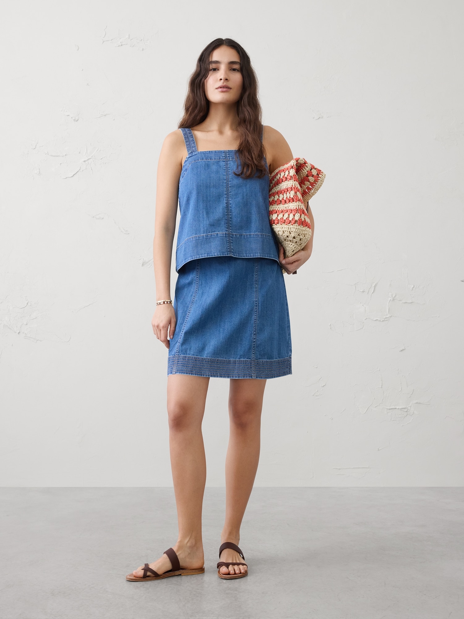 Image number 1 showing, Denim Trapunto Mini Skirt
