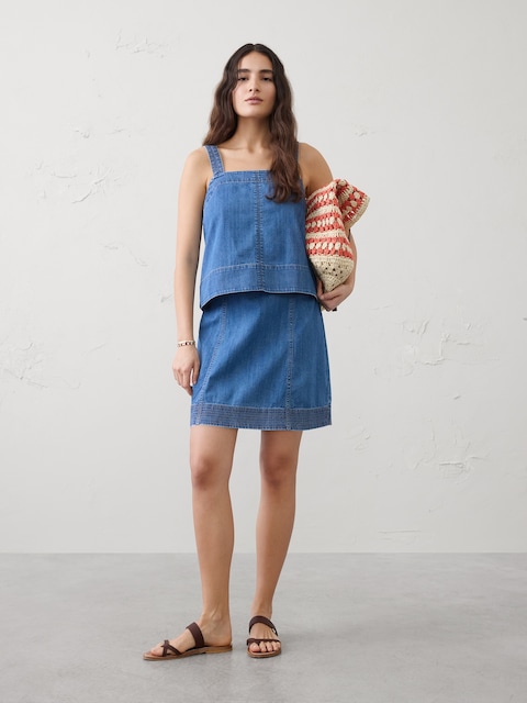 Denim Trapunto Mini Skirt
