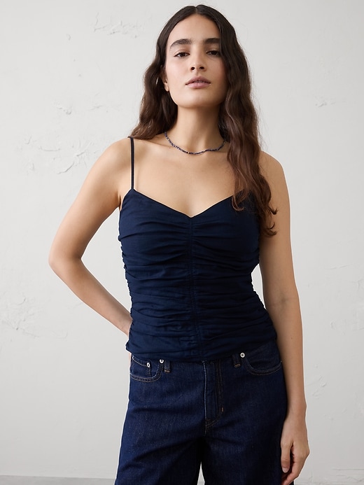 Linen-Blend Strappy Ruched Top | Banana Republic Factory