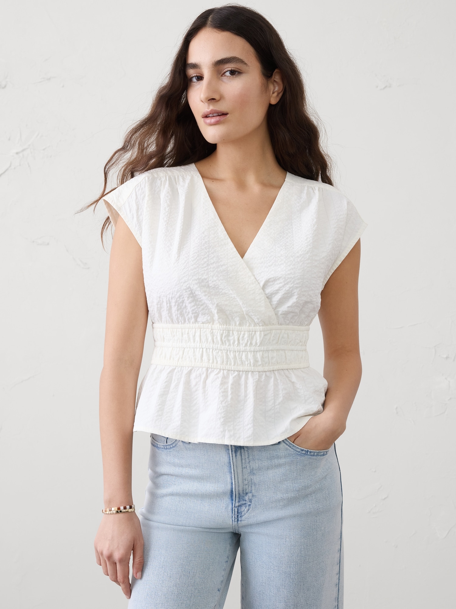 Image number 1 showing, Seersucker Elastic Surplice Top