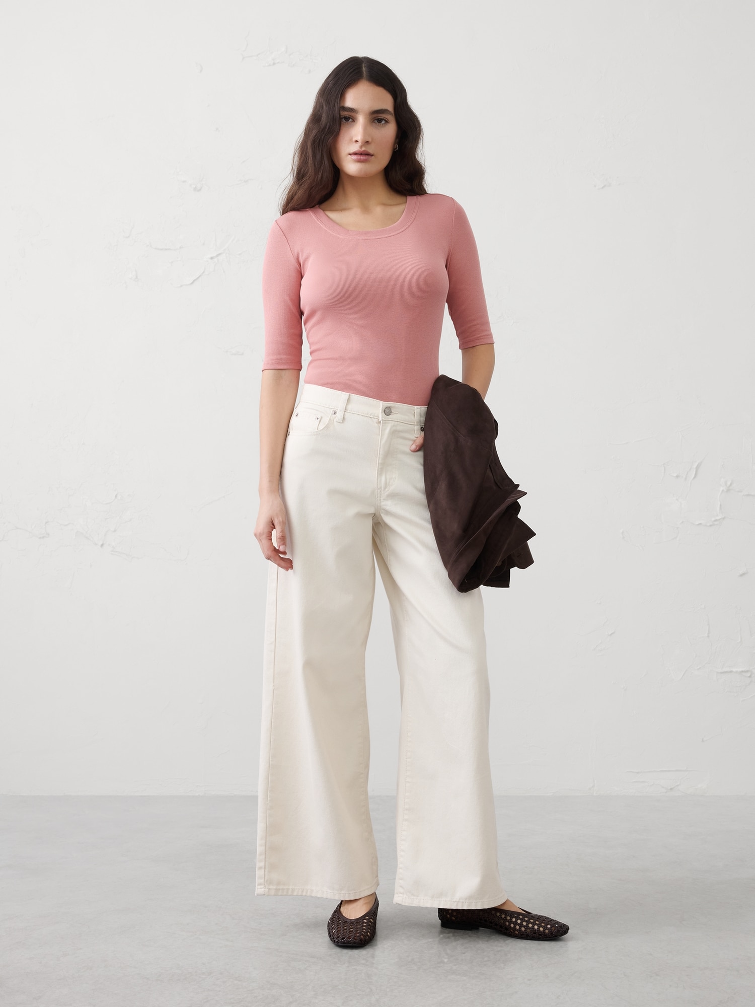 Image number 1 showing, Ribbed Elbow-Sleeve T-Shirt