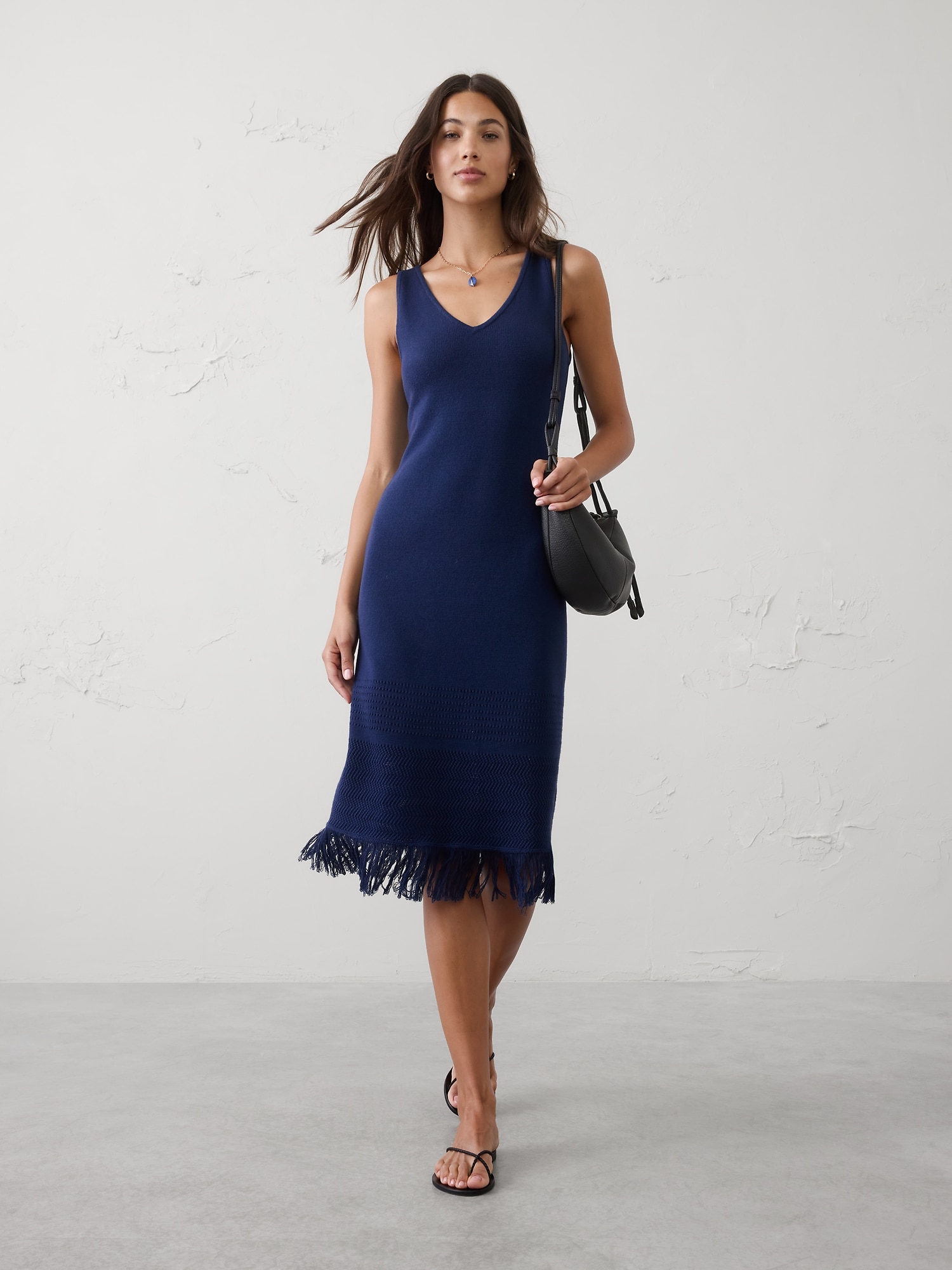 Image number 1 showing, Frayed-Hem Tank Midi Dress