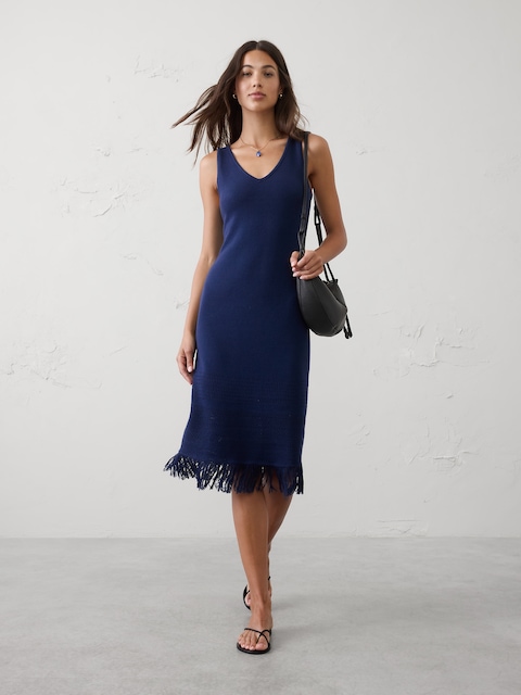 Frayed-Hem Tank Midi Dress