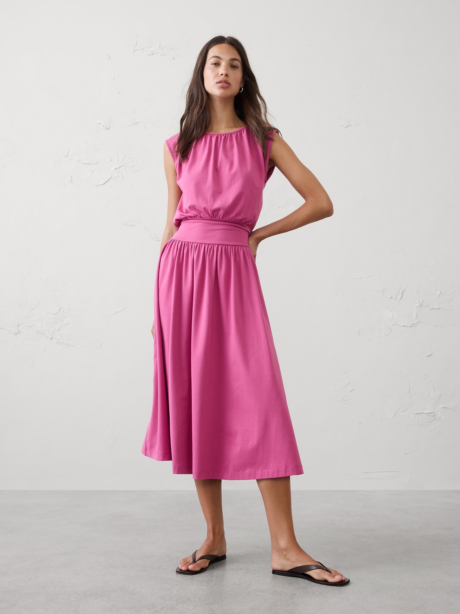 Image number 1 showing, Knit Blouson Midi Dress
