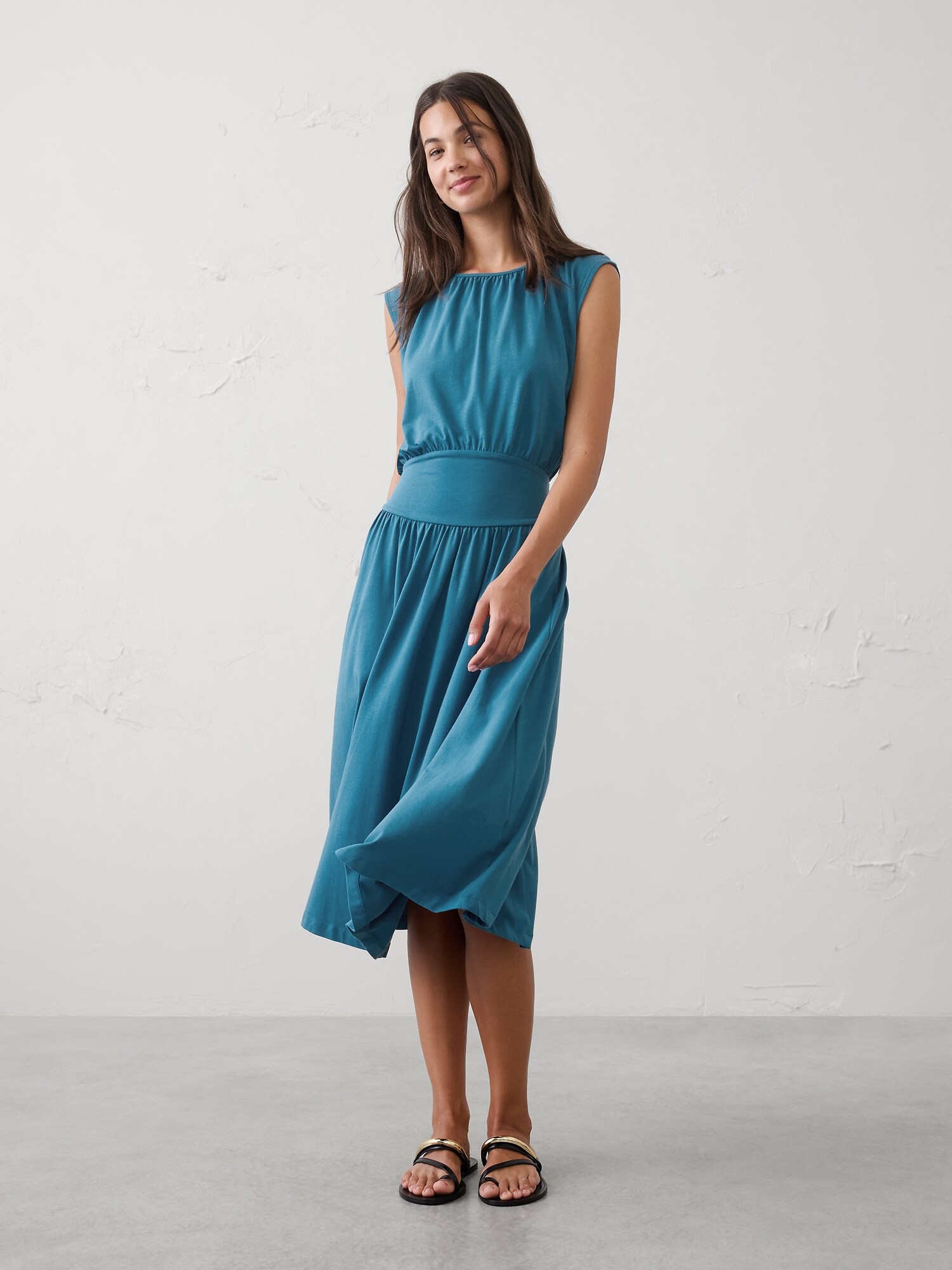 Image number 1 showing, Knit Blouson Midi Dress
