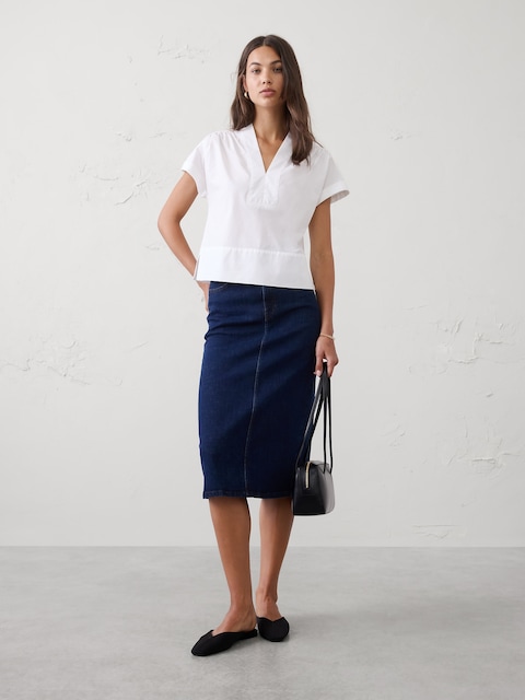 Poplin Split-Neck Top