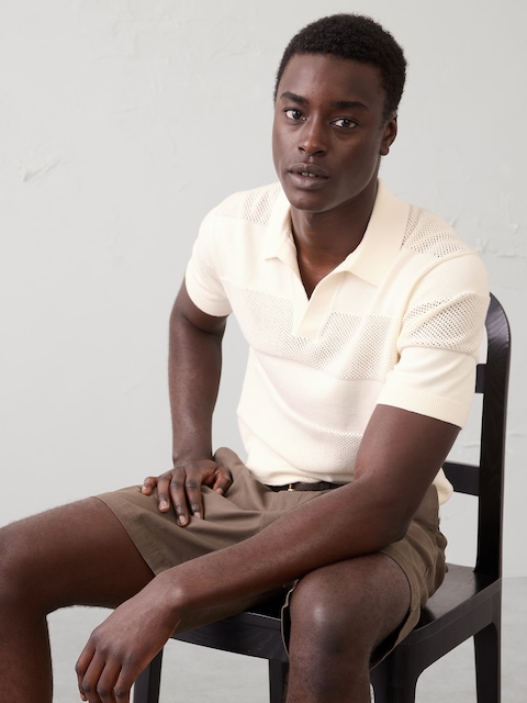 Mesh Striped Sweater Polo