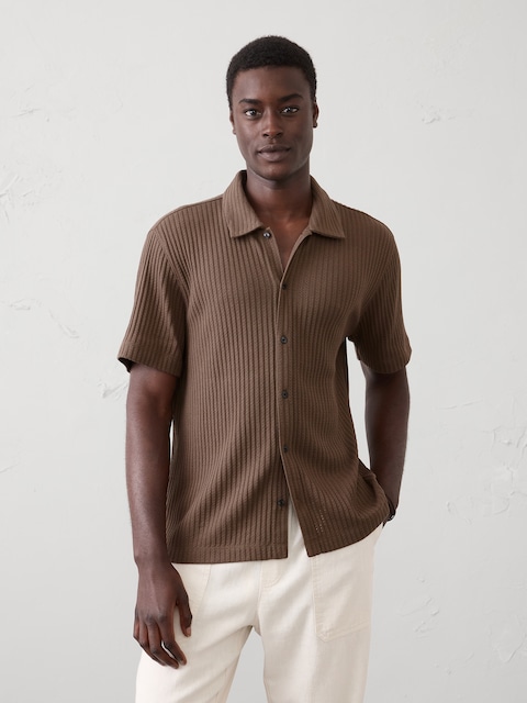 Standard-Fit Pointelle Button-Down Polo