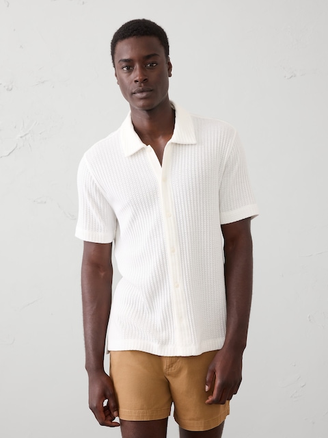 Standard-Fit Pointelle Button-Down Polo