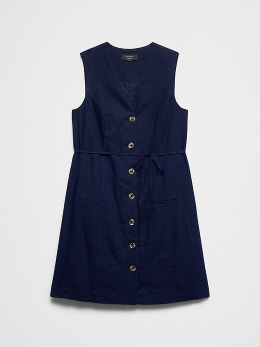 Women's Linen-Blend Button-Front Above-Knee Dress Light Blue Stripe Regular Size XXL