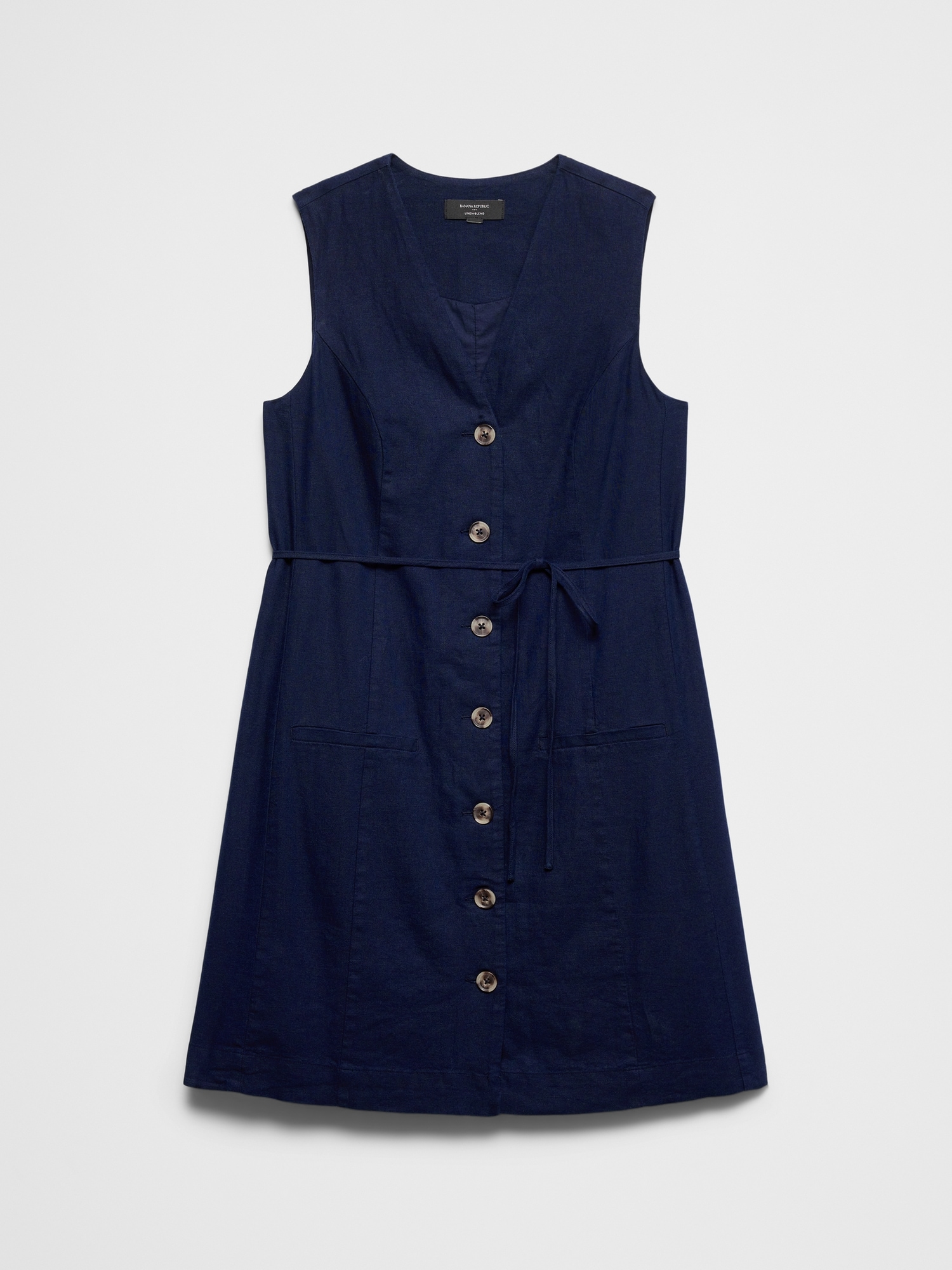 Image number 4 showing, Linen-Blend Button-Front Above-Knee Dress