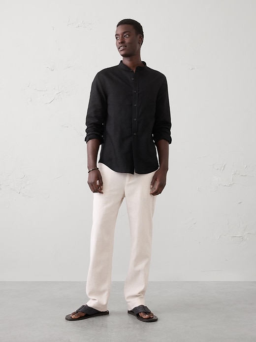Slim-Fit Linen-Blend Banded-Collar Shirt