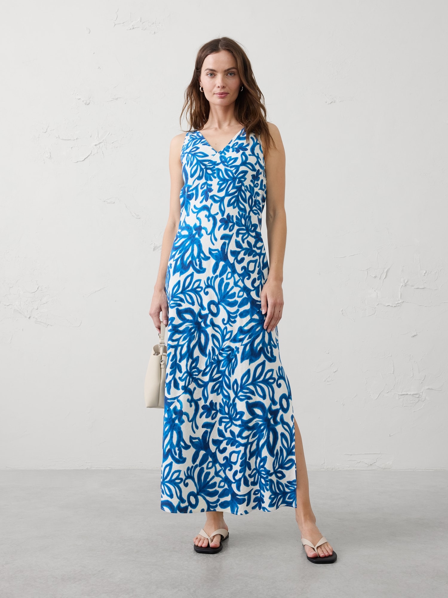 Image number 1 showing, Linen-Blend Side-Slit Maxi Dress