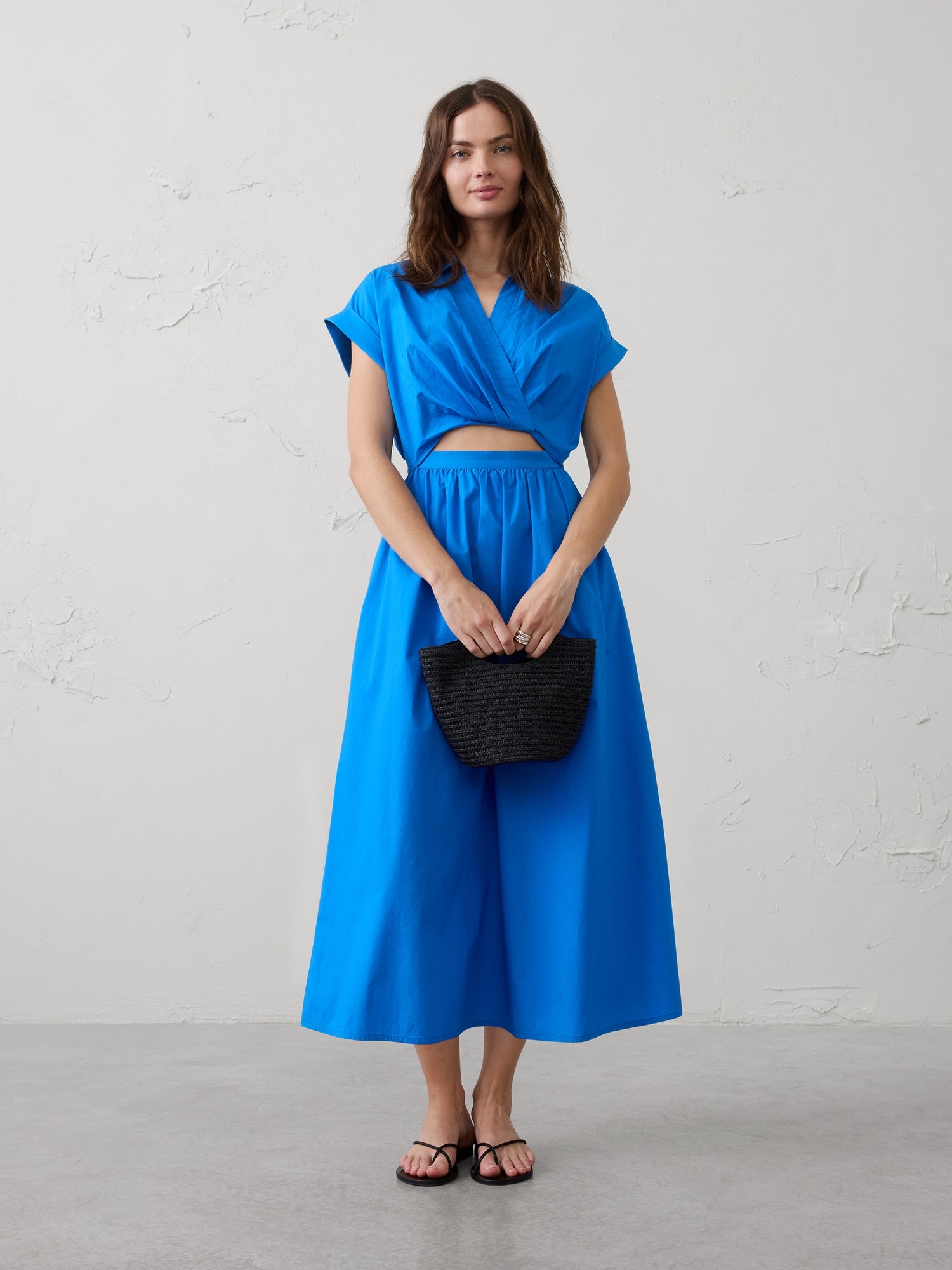 Image number 1 showing, Cutout Poplin Maxi Dress