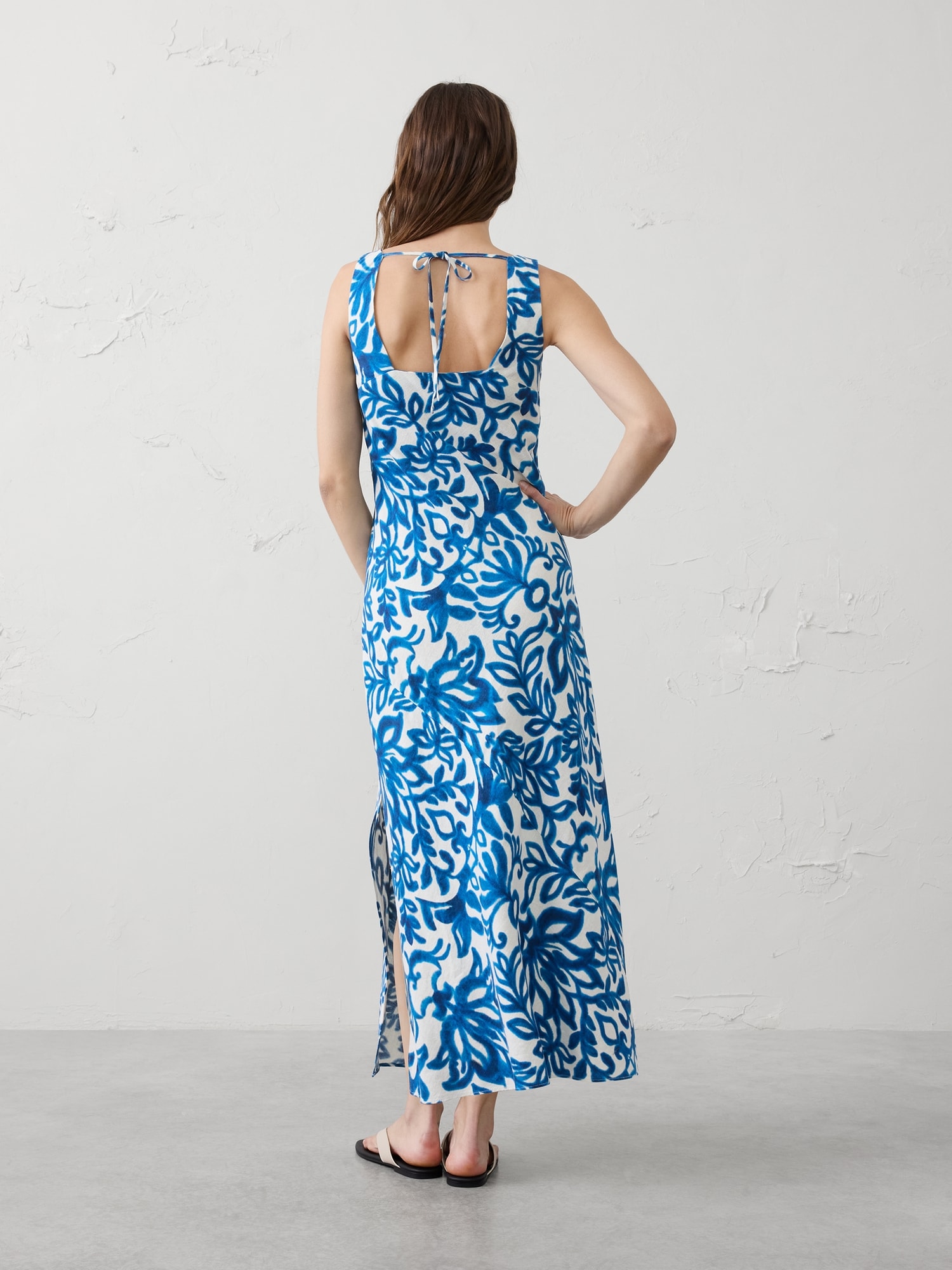Image number 2 showing, Linen-Blend Side-Slit Maxi Dress