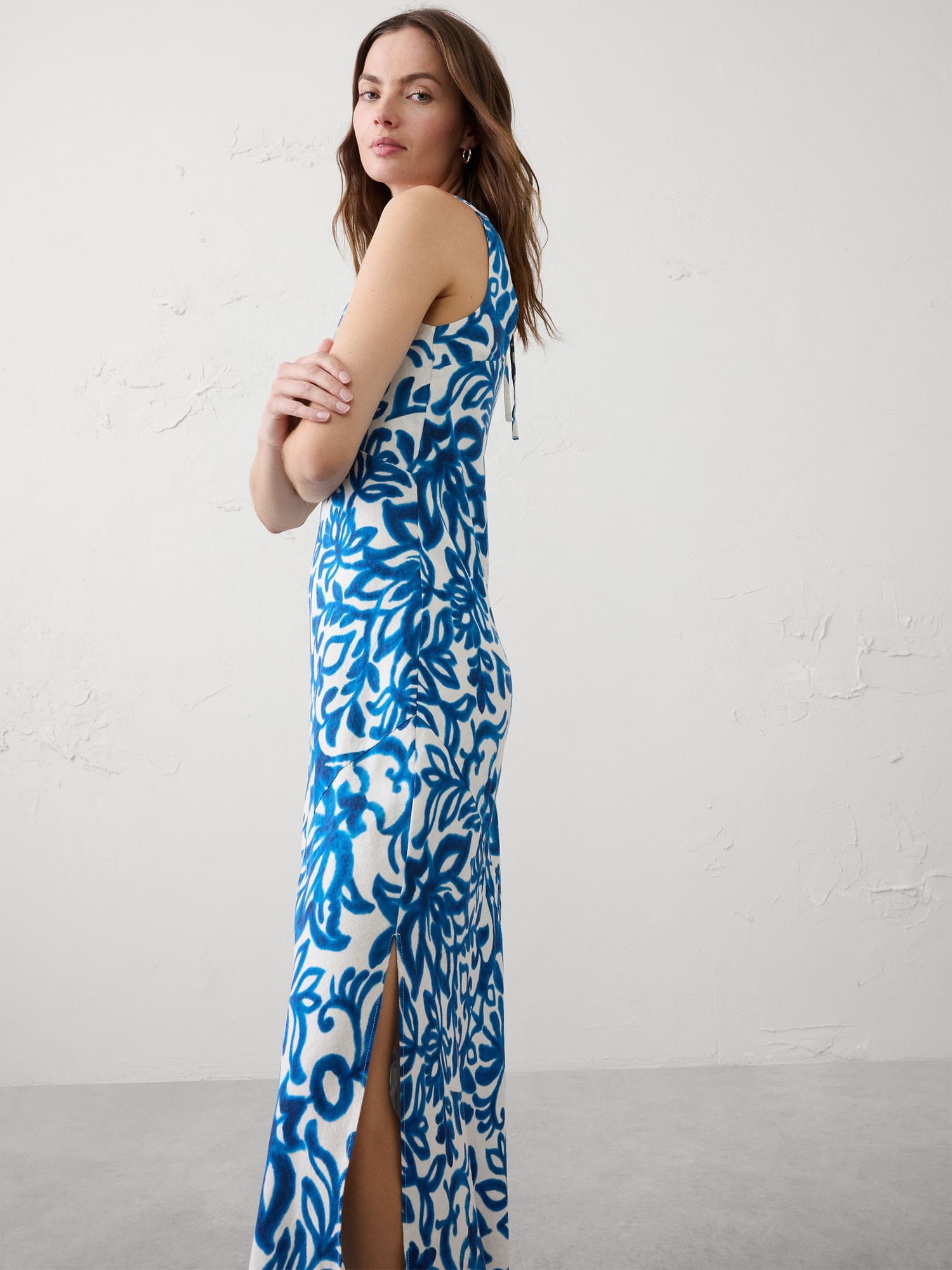 Image number 3 showing, Linen-Blend Side-Slit Maxi Dress