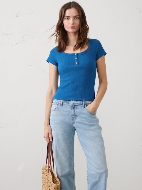 Variegated Ribbed Henley Shirt