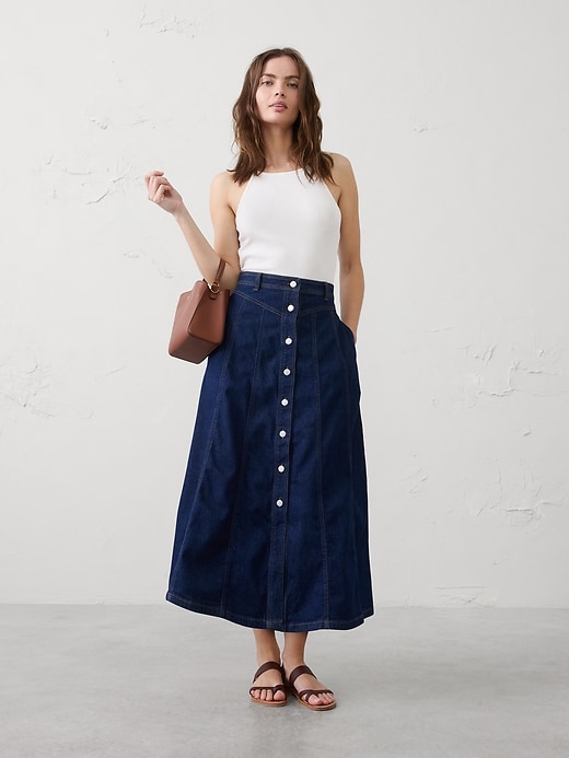 Denim Seamed Midi Skirt | Banana Republic Factory