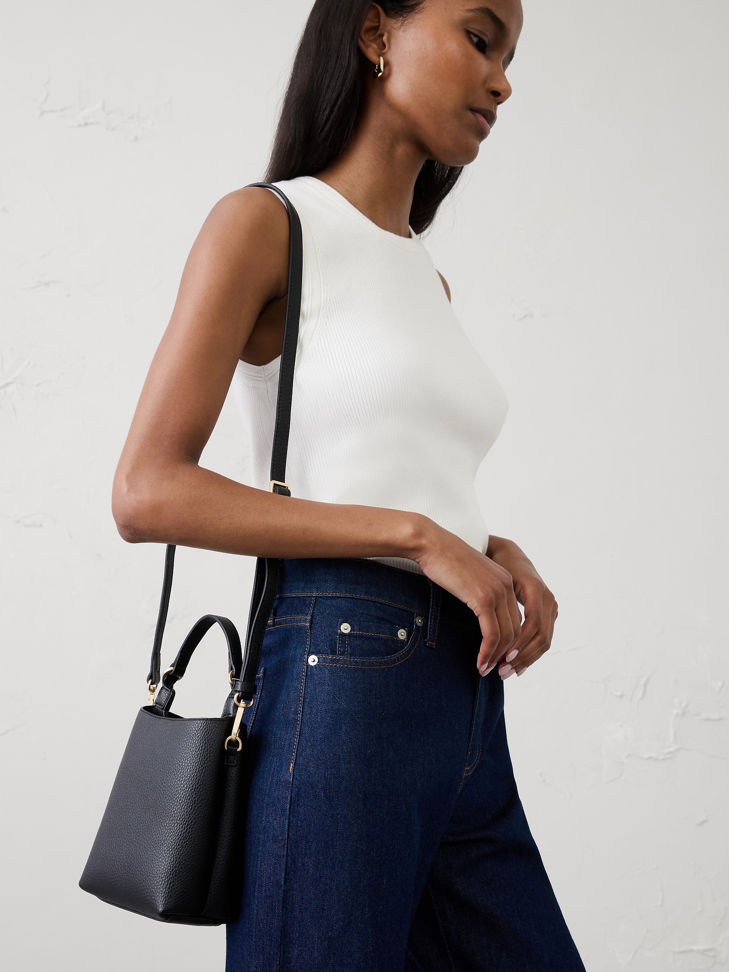 Image number 2 showing, Vegan Leather Micro Mini Bucket Crossbody Bag