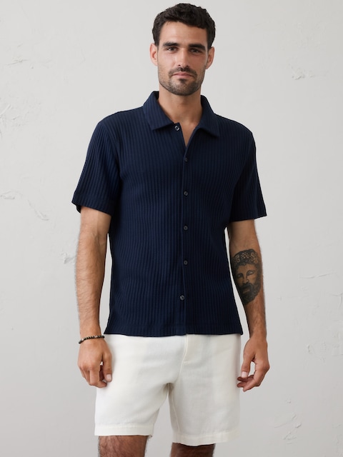 Standard-Fit Pointelle Button-Down Polo