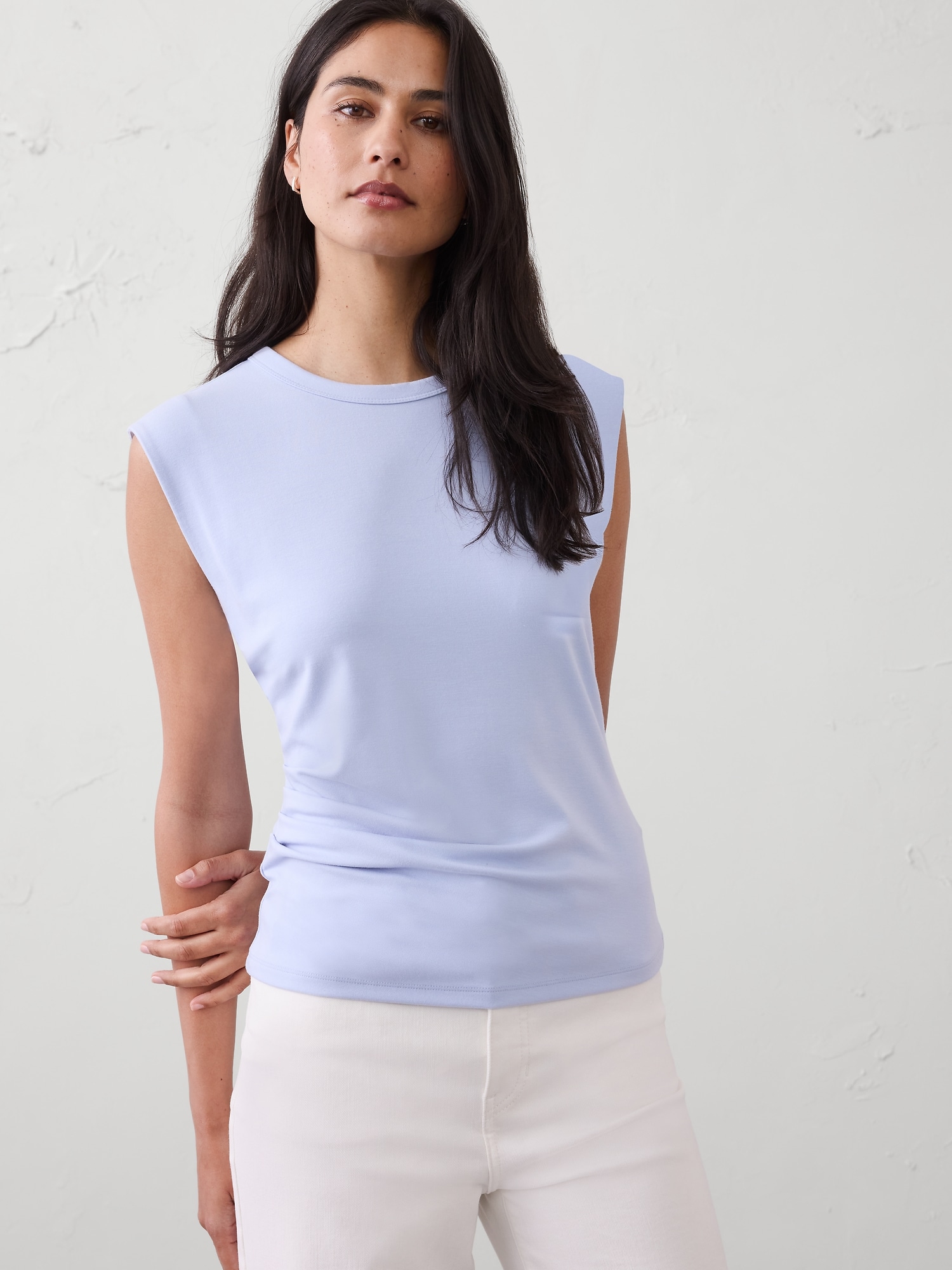 Image number 1 showing, Soft Interlock Side-Shirred Top