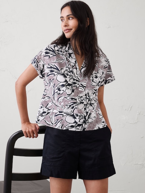 Poplin Split-Neck Top