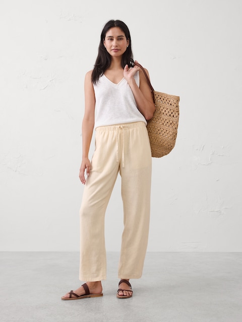 Straight-Leg Mid-Rise Linen-Blend Pant
