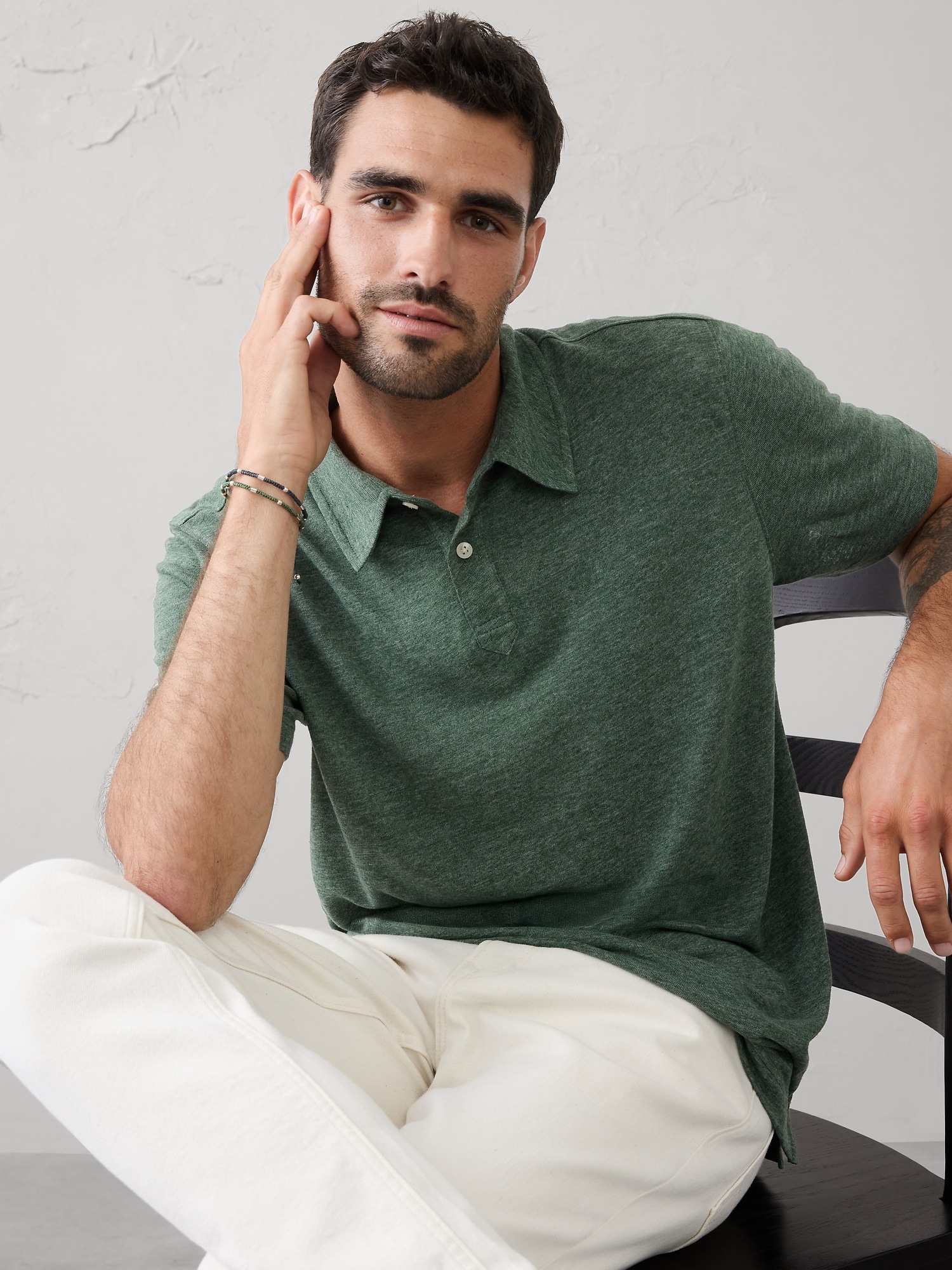 Image number 1 showing, Slim-Fit Linen-Blend Polo