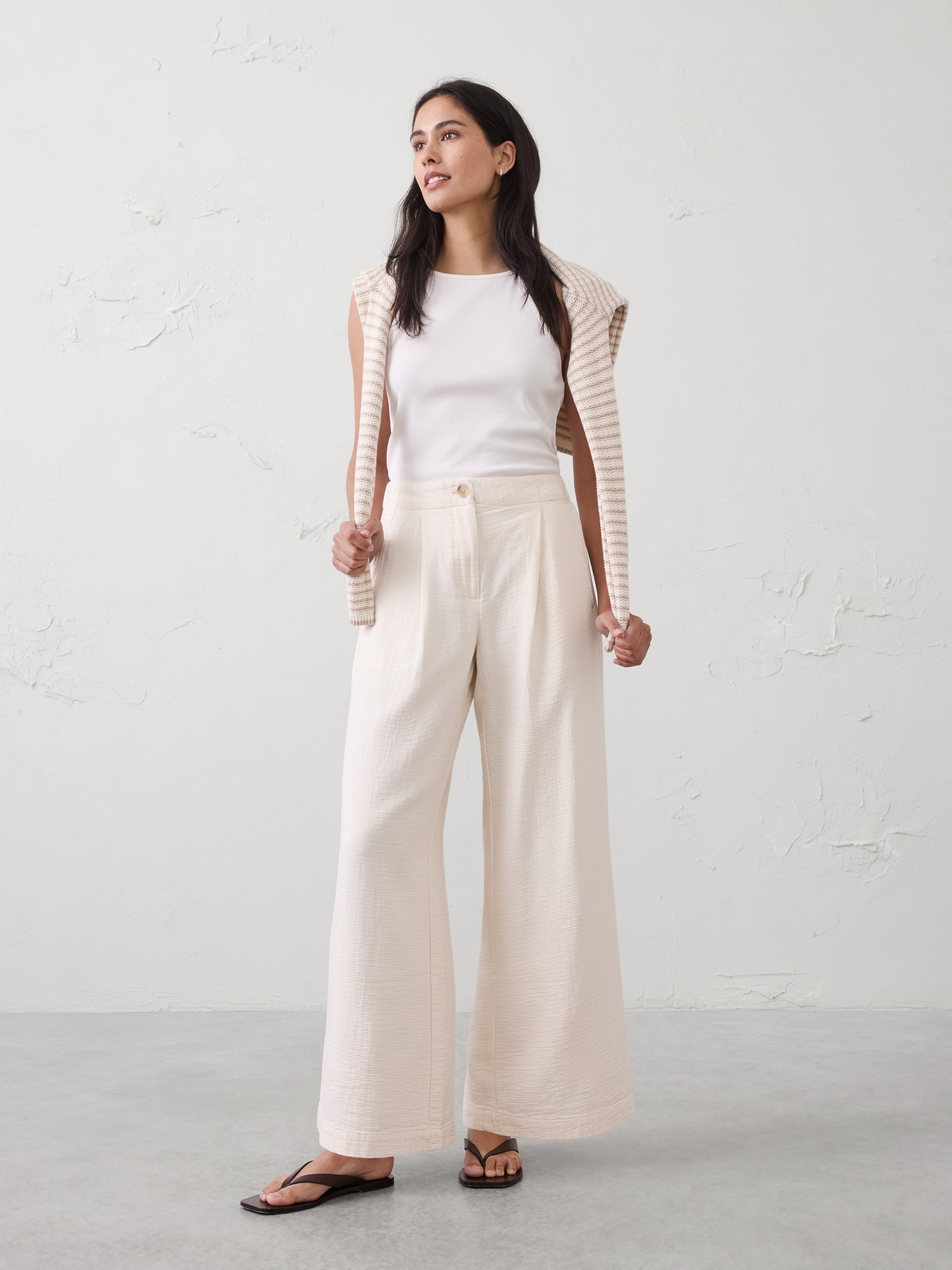 Image number 1 showing, Anyday Wide-Leg High-Rise Gauze Pleated Trouser