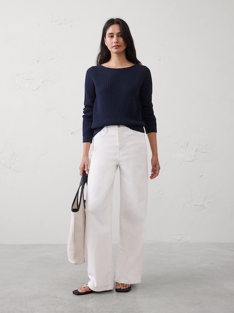 Cotton Boatneck Crochet Sweater