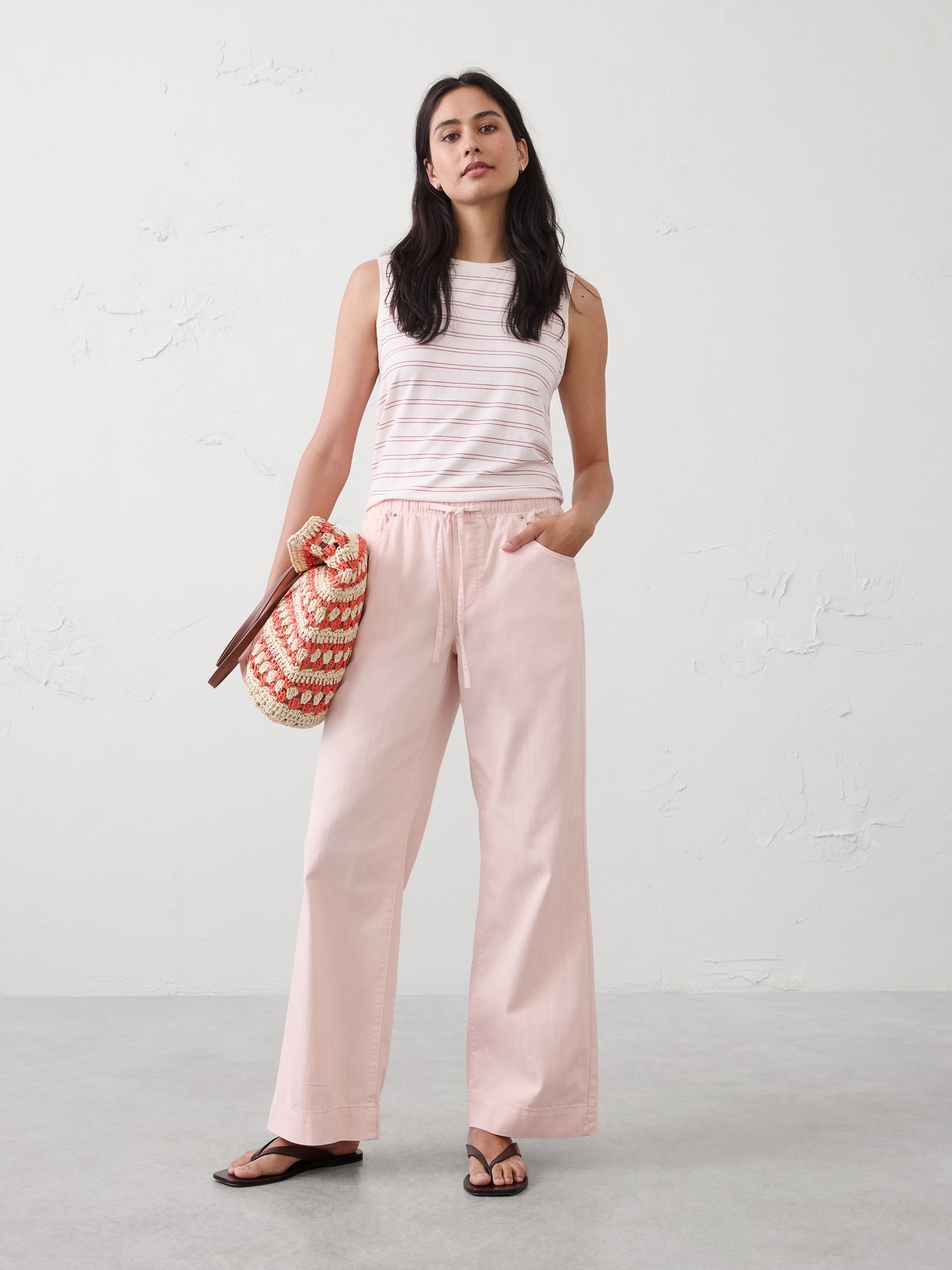 Image number 1 showing, Wide-Leg Mid-Rise Summerweight Pull-On Jean