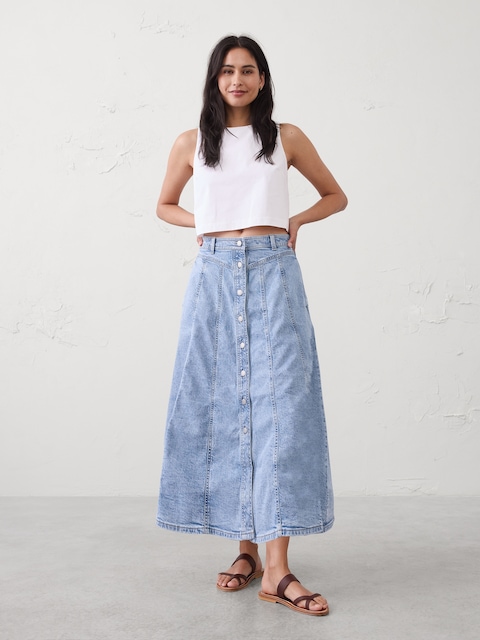 Denim Seamed Midi Skirt