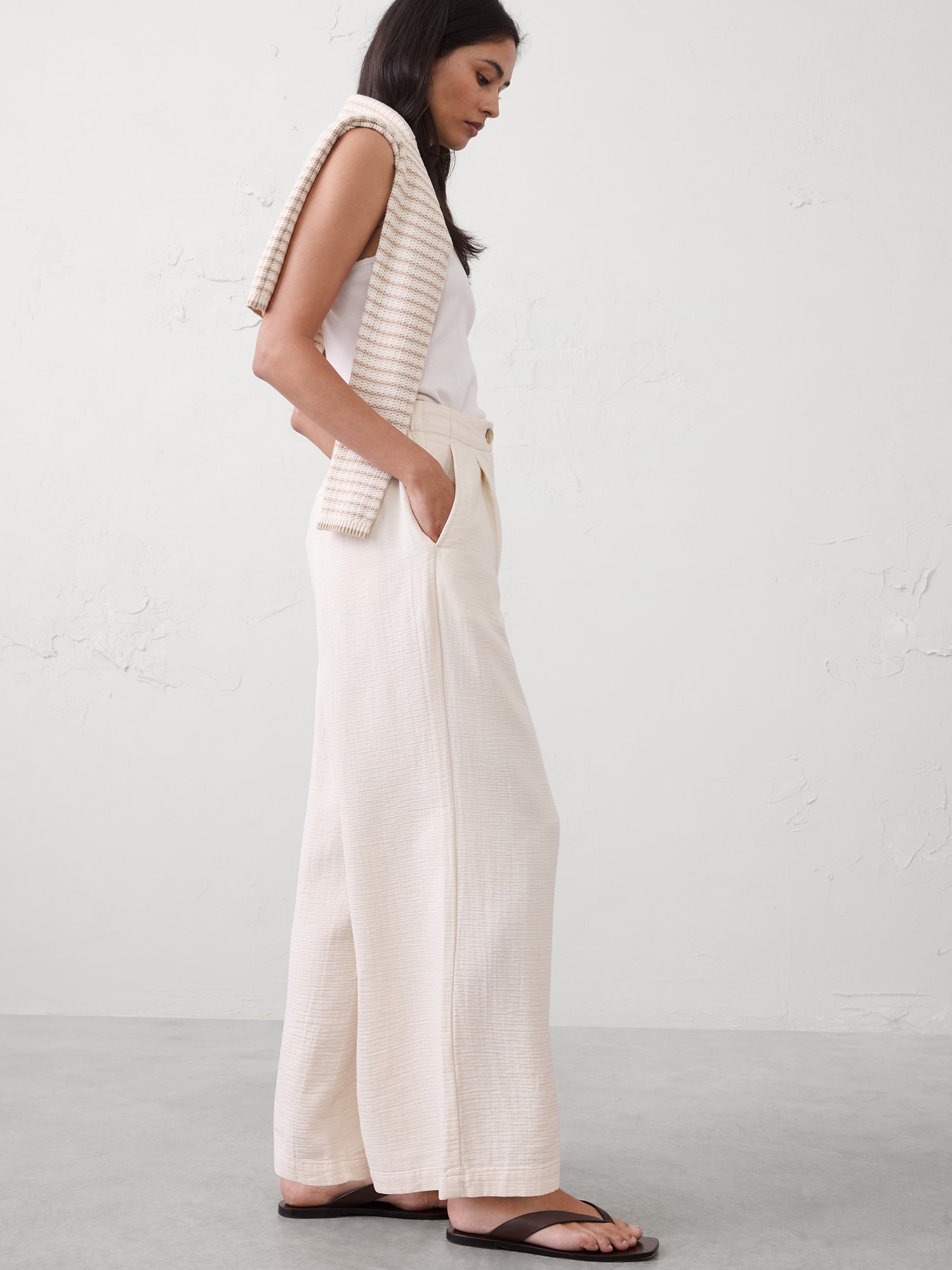 Image number 3 showing, Anyday Wide-Leg High-Rise Gauze Pleated Trouser