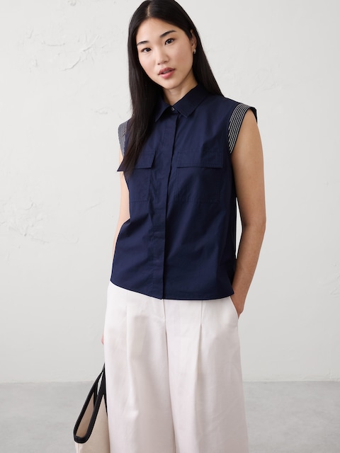 Trapunto Cap-Sleeve Shirt