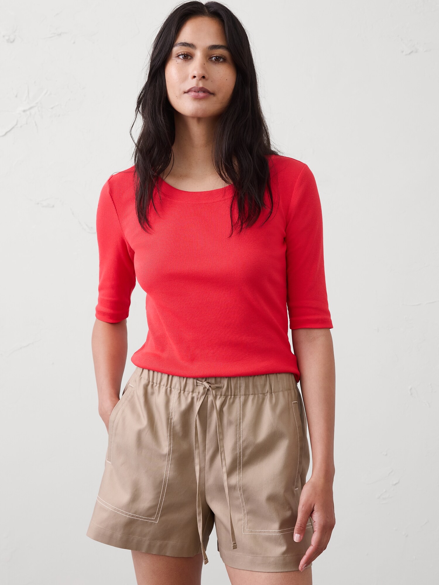 Image number 1 showing, Ribbed Elbow-Sleeve T-Shirt