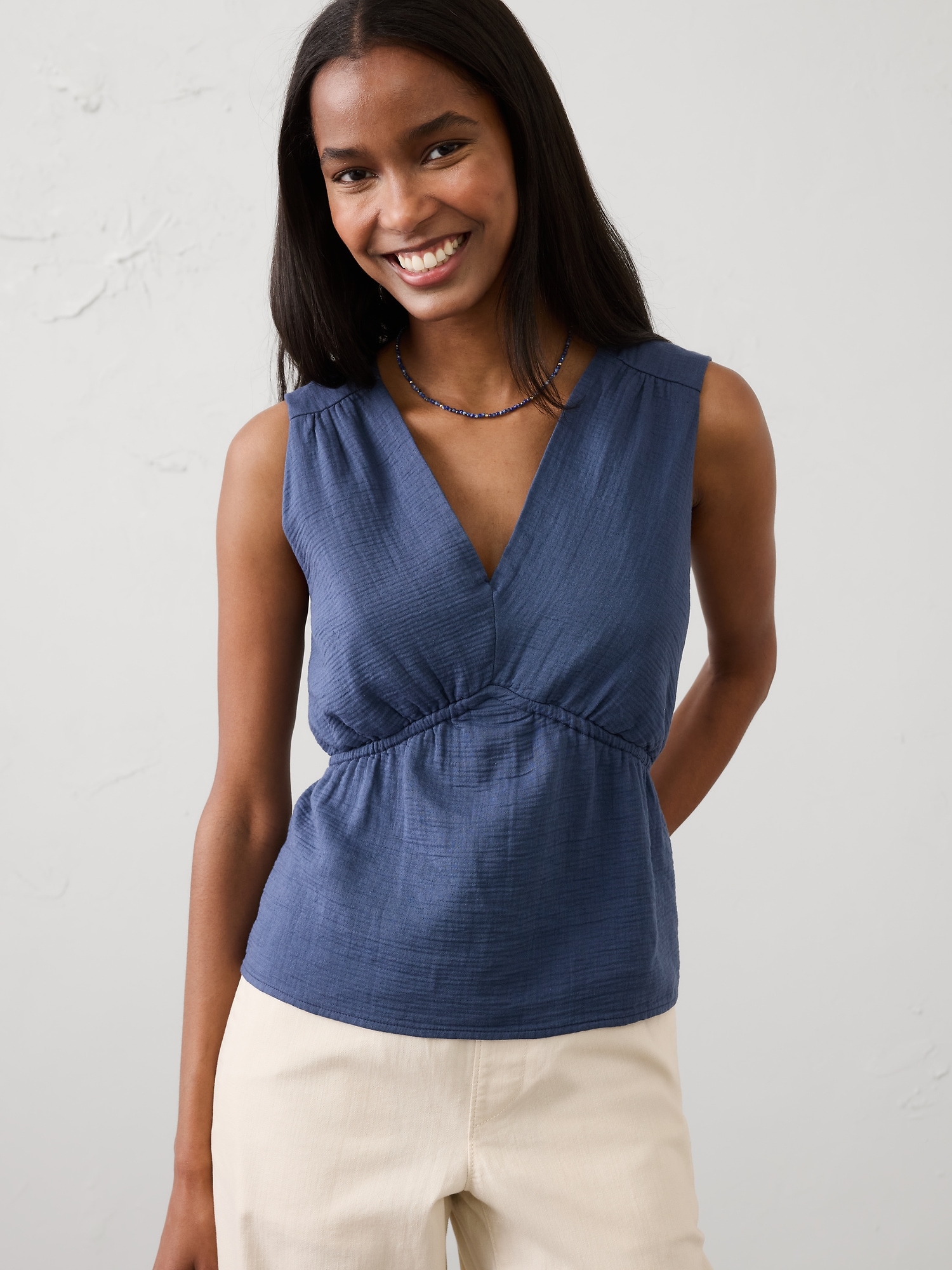 Image number 1 showing, Gauze V-Neck Top