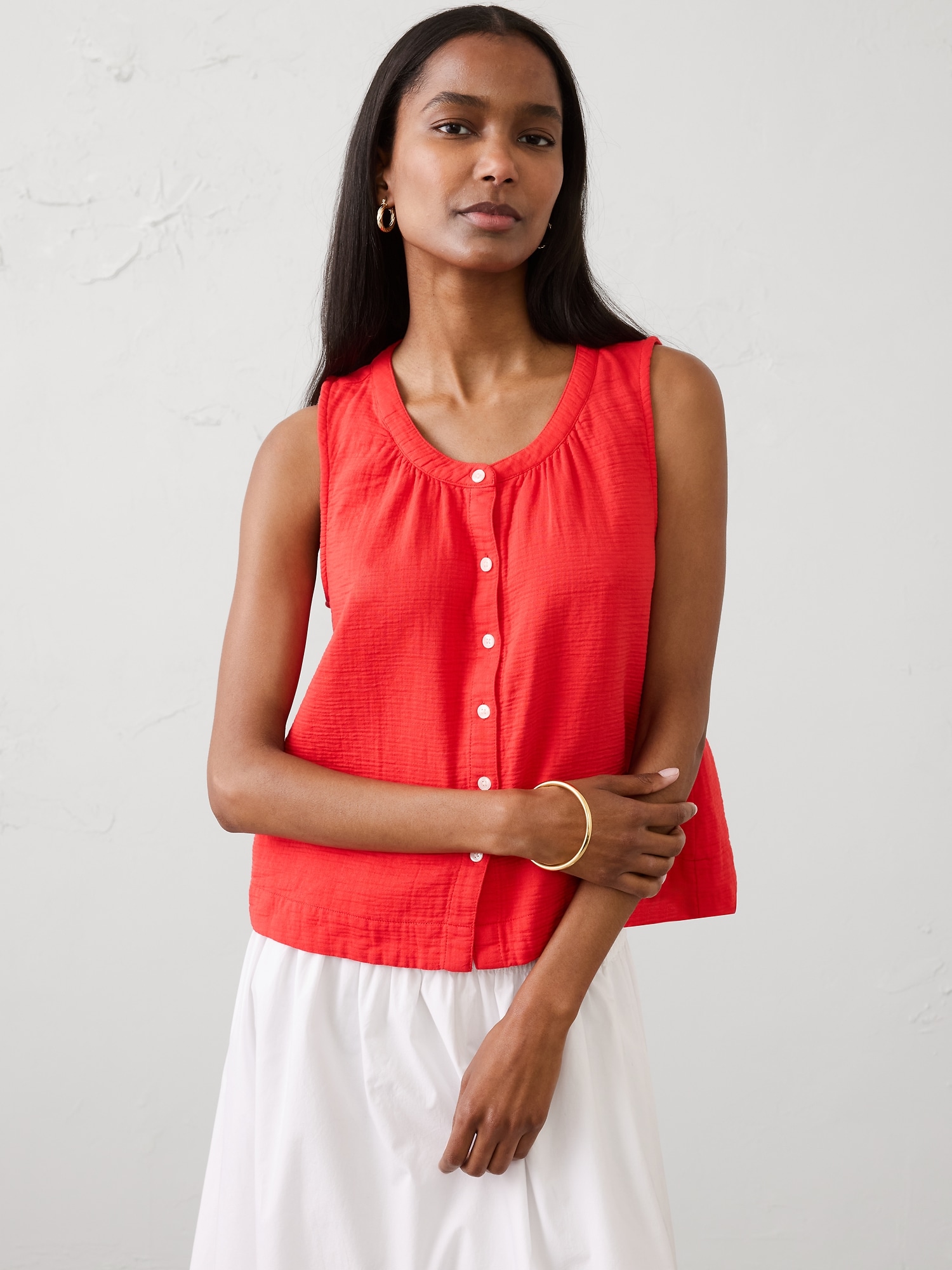 Image number 1 showing, Gauze Shirred Shirt