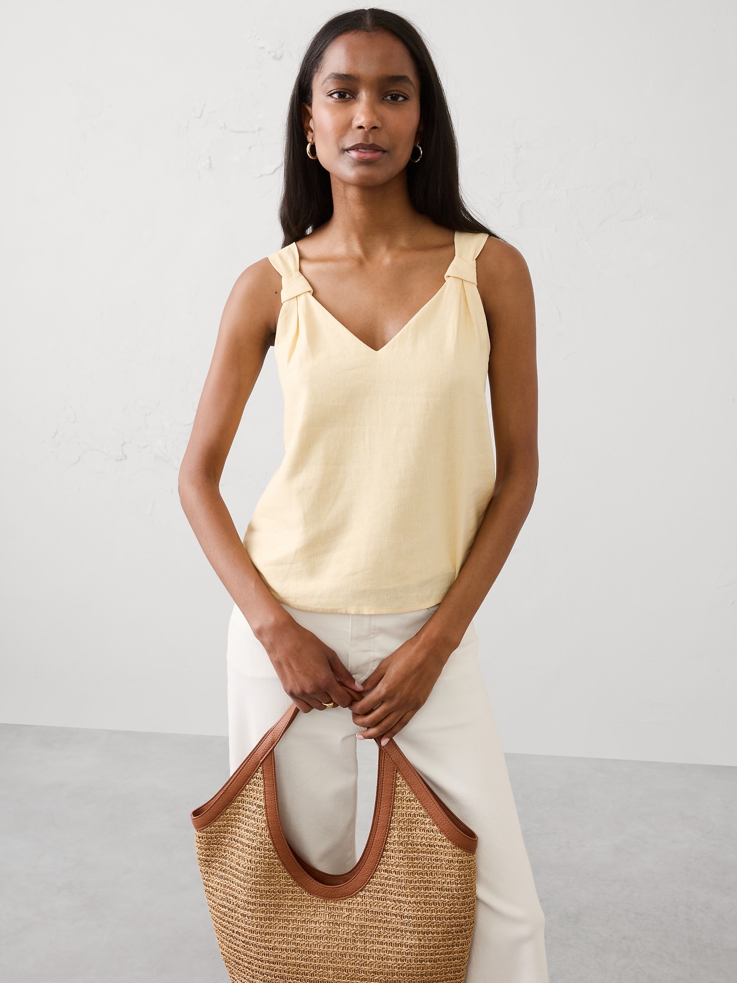 Image number 1 showing, Linen-Blend Knotted Top