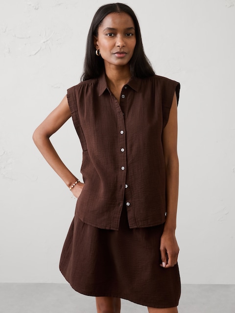 Gauze Soft-Gathered Shirt