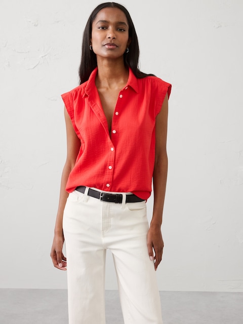Gauze Soft-Gathered Shirt